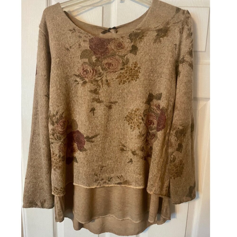 Two  Layered Brown Italian Blouse with Scarf